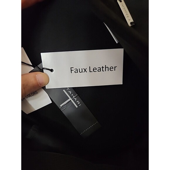 Tahari Faux Leather Suede Pull On Pants Womens M Black Ponte Knit Stretch NEW - Picture 6 of 8